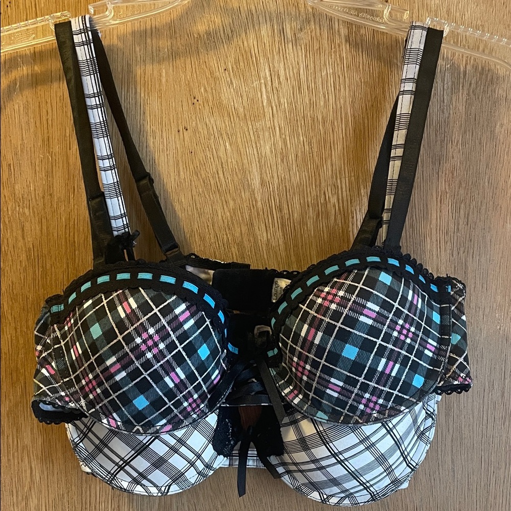 Two Plaid Underwire Bra’s Black, White, Blue, Pink Black Lounge